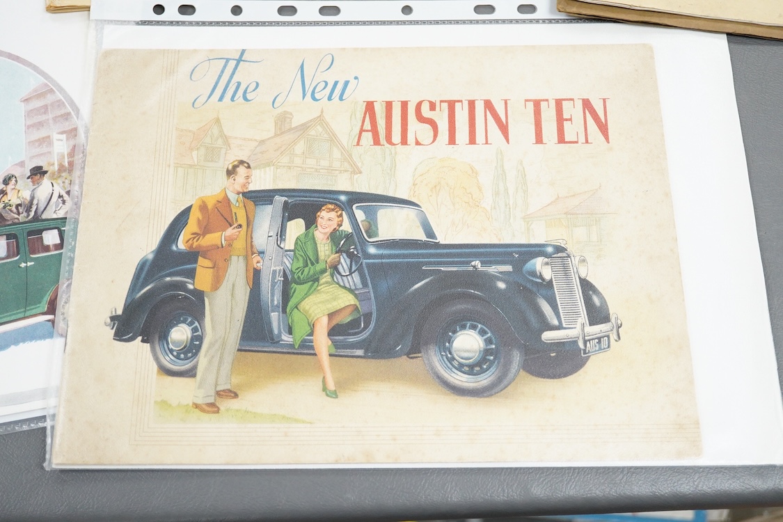 Five 1920s and 1930s motor car manufacturer’s brochures; the Morris Ten-Four and Twelve-Four Series II (produced 1934-48), the Morris Ten Series M (produced 1933-48), the 1929 Swift Ten, the 1930 Swift Ten and the New Au